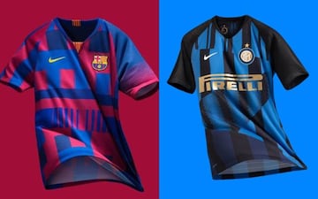 Así son las camisetas 'mash-up' que hasta ahora lanzó Nike con el Barcelona y el Inter de Milán.