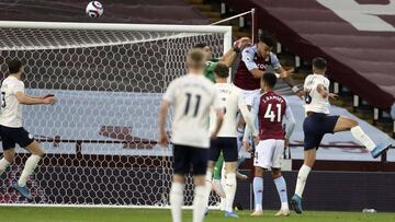 Manchester City's Rodrigo, right, scores his side's second goal during the English Premier League soccer match between Aston Villa and Manchester City at Villa Park Stadium in Birmingham, England, Wednesday, April 21, 2021. (Geoff Caddick/Pool v