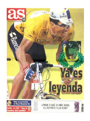 Portada del Diario AS del 24 de julio de 1995, tras la conquista del quinto Tour de Francia de Miguel Indurain.