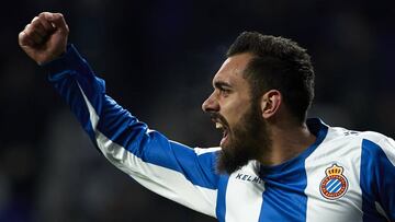BARCELONA, SPAIN - JANUARY 04: Borja Iglesias of RCD Espanyol celebrates after scoring the opening goal during the La Liga match between RCD Espanyol and CD Leganes at RCDE Stadium on January 04, 2019 in Barcelona, Spain. (Photo by Quality Sport Images/Ge