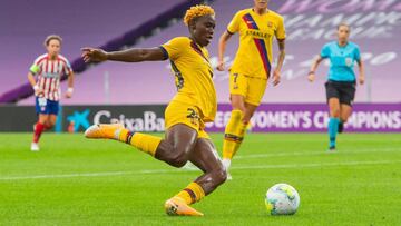 Oshoala, jugadora del Barça, durante los cuartos de final.