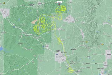 The flight path of a Beech C90A small twin-engine passenger plane is seen after its pilot threatened to intentionally crash into a Walmart in Mississippi