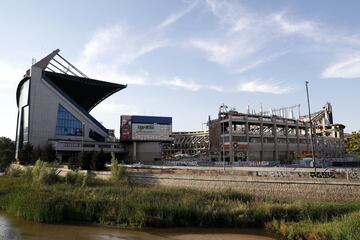 Demolition work commences on the Vicente Calderon ground.