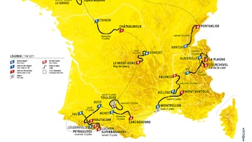Mapa con el recorrido del Tour de Francia 2025.