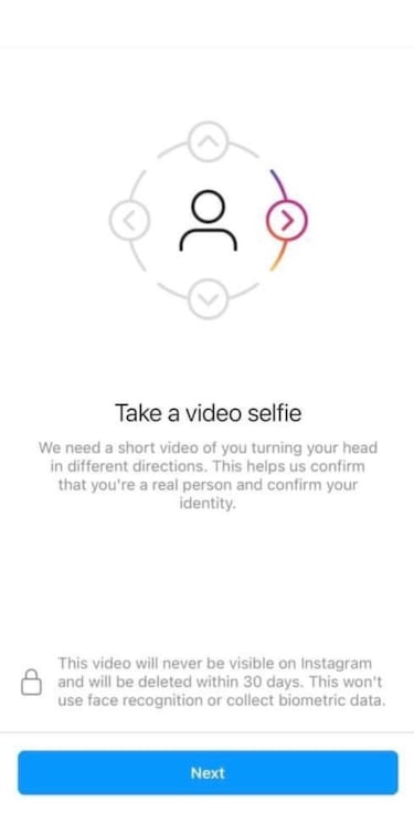 Instagram te pedirá un vídeo selfi para comprobar tu identidad
