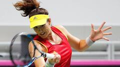 Garbi&ntilde;e Muguruza in Fed Cup action against Serbia. 