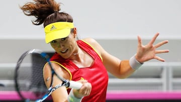 Garbiñe Muguruza in Fed Cup action against Serbia.
