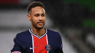 Paris Saint-Germain&#039;s Brazilian forward Neymar reacts during the UEFA Champions League quarter-final second leg football match between Paris Saint-Germain (PSG) and FC Bayern Munich at the Parc des Princes stadium in Paris, on April 13, 2021. (Photo 