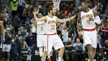 Apr 24, 2017; Atlanta, GA, USA; Atlanta Hawks guard Jose Calderon (13) reacts after making a basket against the Washington Wizards in the second quarter in game four of the first round of the 2017 NBA Playoffs at Philips Arena. Mandatory Credit: Brett Davis-USA TODAY Sports