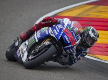 Jorge Lorenzo, durante el Gran Premio de Aragón de Motociclismo que se ha disputado hoy en el circuito de Motorland de Alcañiz (Teruel).