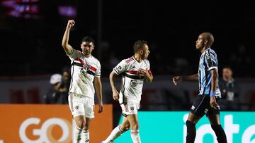 Soccer Football - Brasileiro Championship - Sao Paulo v Gremio - Estadio Morumbi, Sao Paulo, Brazil - October 21, 2023 Sao Paulo's Michel Araujo celebrates scoring their first goal REUTERS/Carla Carniel