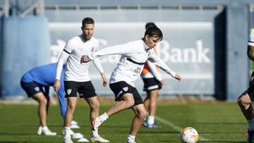 Vadillo y Febas en el entrenamiento del sábado pasado en La Rosaleda.