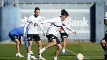 Vadillo y Febas en el entrenamiento del s&aacute;bado pasado en La Rosaleda.