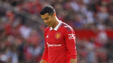 MANCHESTER, ENGLAND - JULY 31: Cristiano Ronaldo of Manchester United during the pre-season friendly between Manchester United and Rayo Vallecano at Old Trafford on July 31, 2022 in Manchester, England. (Photo by Matthew Ashton - AMA/Getty Images)