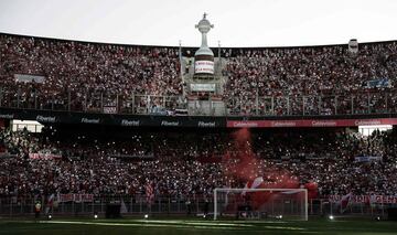 Fans of River Plate gather at the Monumental stadium in Buenos Aires on December 23, 2018,  to celebrate their team's triumph in the all-Argentine Copa Libertadores final, after beating arch rival Boca Juniors by 3-1 in Madrid on December 9, 2018