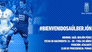 Saúl Berjón dejó la Liga MX para ''reforzar'' al Oviedo