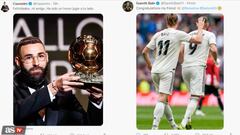 Felicitaciones de compañeros y amigos de Benzema por ganar el Balón de Oro