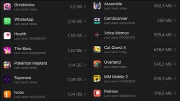 Algunos ejemplos del peso de las aplicaciones en nuestro iPhone X (2017) respecto a otras apps.