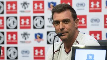 El entrenador de Colo Colo Pablo Guede, durante la conferencia de prensa, previa al partido por Copa Libertadores frente a Atletico Nacional en el  estadio Monumental.
 Santiago, Chile.
 26/02/2018
 Claudio Santana/Photosport