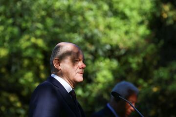 German Chancellor Olaf Scholz attends a news conference with Portugal's Prime Minister Antonio Costa at Sao Bento Palace in Lisbon, Portugal, April 19, 2023. REUTERS/Pedro Nunes