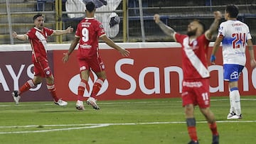 Futbol, Universidad Cat&Atilde;&sup3;lica vs Argentinos Juniors.
 Copa Libertadores 2021.
 El jugador de Argentinos Juniors Gabriel Hauche, celebra su gol contra Universidad Catolica durante el partido del grupo F de la Copa Libertadores realizado en el e