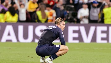 MADRID, SPAIN - MAY 04: Jack Grealish of Manchester City was crushed after been defeated Real Madrid during the UEFA Champions League Semi Final Leg Two match between Real Madrid and Manchester City at Estadio Santiago Bernabeu on May 4, 2022 in Madrid, Spain. (Photo by Alvaro Medranda/Eurasia Sport Images/Getty Images)