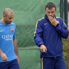 Conversación Mascherano-Luis Enrique en el entrenamiento