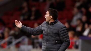 El entrenador del Leganés Asier Garitano durante el partido de la vigésimo sexta jornada de Liga que el Atlético de Madrid y el Leganés disputan en el estadio Wanda Metropolitano de Madrid.