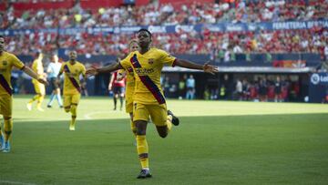 Ansu Fati celebrando un tanto con el Barcelona