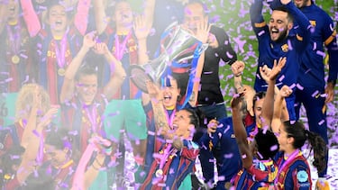 El Barcelona campeón de la Women's Champions League.. Jennifer Hermoso levanta el trofeo.