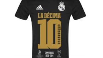 Imagen de la camiseta especial que pondr&aacute; a la venta el Real Madrid con motivo de la consecuci&oacute;n de &quot;la D&eacute;cima&quot;.