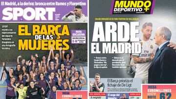 Portadas de 'Sport' y 'Mundo Deportivo' del viernes, 8 de marzo de 2019.