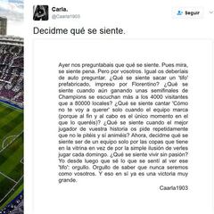 Una carta de una atlética por el tifo del Madrid se hace viral