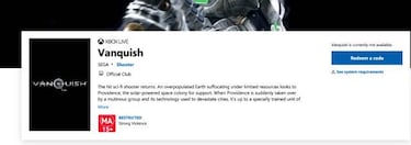 Vanquish remasterizado aparece en Microsoft Store para Xbox One