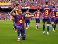 FC Barcelona maintain a four-point lead over Real Madrid as a heavily rotated team thrashed Sevilla.