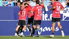 Los jugadores del Celta B, celebrando el 0-1 ante el Málaga CF.
