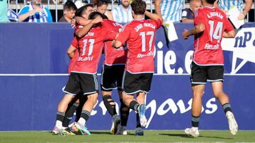 Los jugadores del Celta B, celebrando el 0-1 ante el Málaga CF.