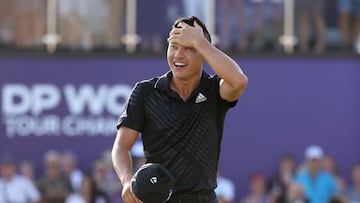 Alegría de Collin Morikawa tras ganar el título en Dubái.