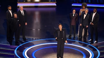 Robert Downey Jr. wins the Oscar for Best Supporting Actor for "Oppenheimer" during the Oscars show at the 96th Academy Awards in Hollywood, Los Angeles, California, U.S., March 10, 2024. REUTERS/Mike Blake