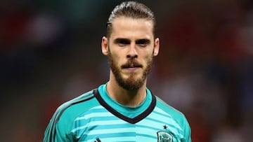 David de Gea con rostro serio durante un partido con la selecci&oacute;n espa&ntilde;ola.