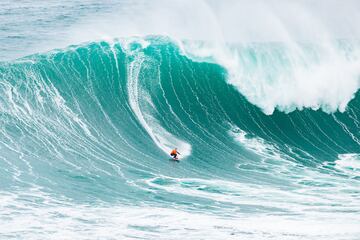 NAZARÉ, PORTUGAL - JANUARY 22: Maya Gabeira of Brazil surfs in Heat 2 at the TUDOR NAZARÉ Big Wave Challenge on January 22, 2024 at Nazaré, Portugal. (Photo by Damien Poullenot/World Surf League)