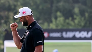 Golf - LIV Golf - Hong Kong - The Hong Kong Golf Club, Hong Kong, China - March 8, 2026 Legion XIII's Jon Rahm celebrates after winning LIV Golf Hong Kong REUTERS/Tyrone Siu