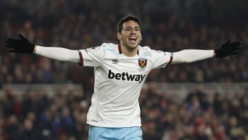 Calleri celebra un gol con el West Ham.