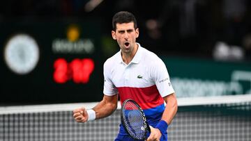 Novak Djokovic celebra su victoria ante Hurkacz en Par&iacute;s-Bercy.