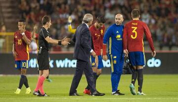 Morata is substituted at the King Baudouin Stadium on Thursday.