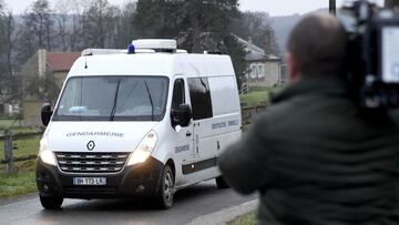A jounalist on December 8, 2020 takes image of a judicial identification of the gendarmerie&#039;s van driving to the castle of Sautou which belonged to Michel Fourniret, near Donchery, northeastern France, where French serial killer is accused to have he