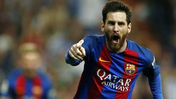 Messi celebra un gol con el Bar&ccedil;a.