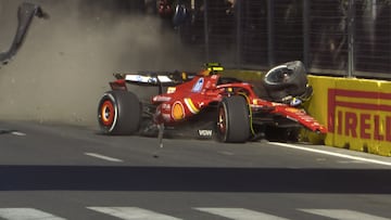 Accidente de Carlos Sainz (Ferrari SF-24) y Sergio P¨¦rez (Red Bull RB20). Bak¨², Azerbaiy¨¢n. F1 2024.