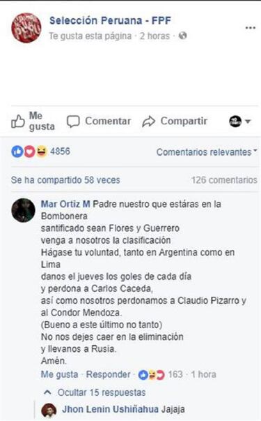 Un hincha de la selección peruana reescribe el Padre Nuestro para pedir la victoria
