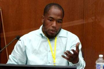 Witness Donald Williams II in the stand at the trial of former Minneapolis police officer Derek Chauvin